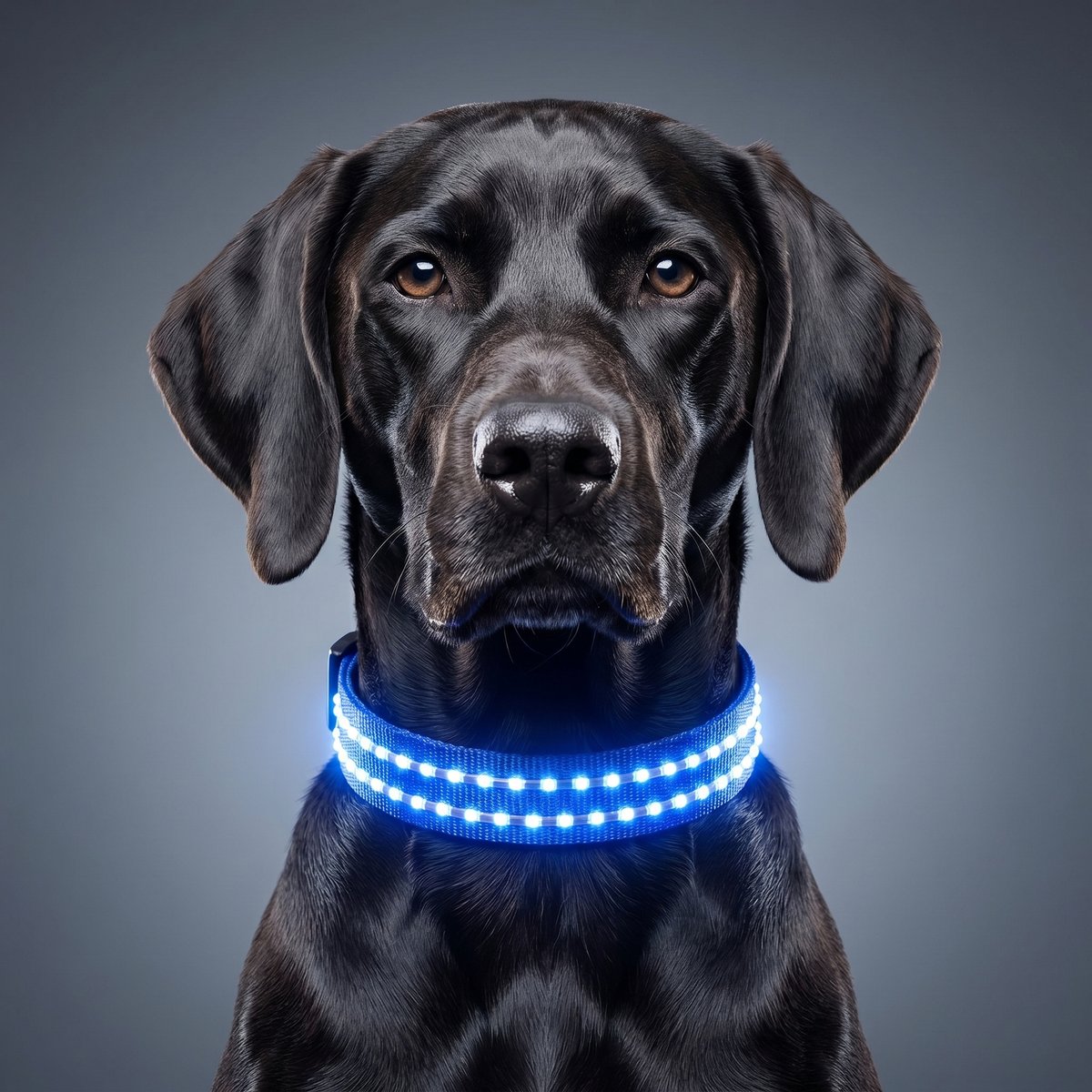 MEGAPAWS Rechargeable Waterproof Double Optical Fiber Glowing LED Dog Collar, Blue, X-Large: 24 to 28-in neck, 0.99-in wide