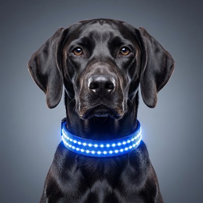 MEGAPAWS MEGAPAWS Rechargeable Waterproof Double Optical Fiber Glowing LED Dog Collar, Blue, X-Large: 24 to 28-in neck, 0.99-in wide