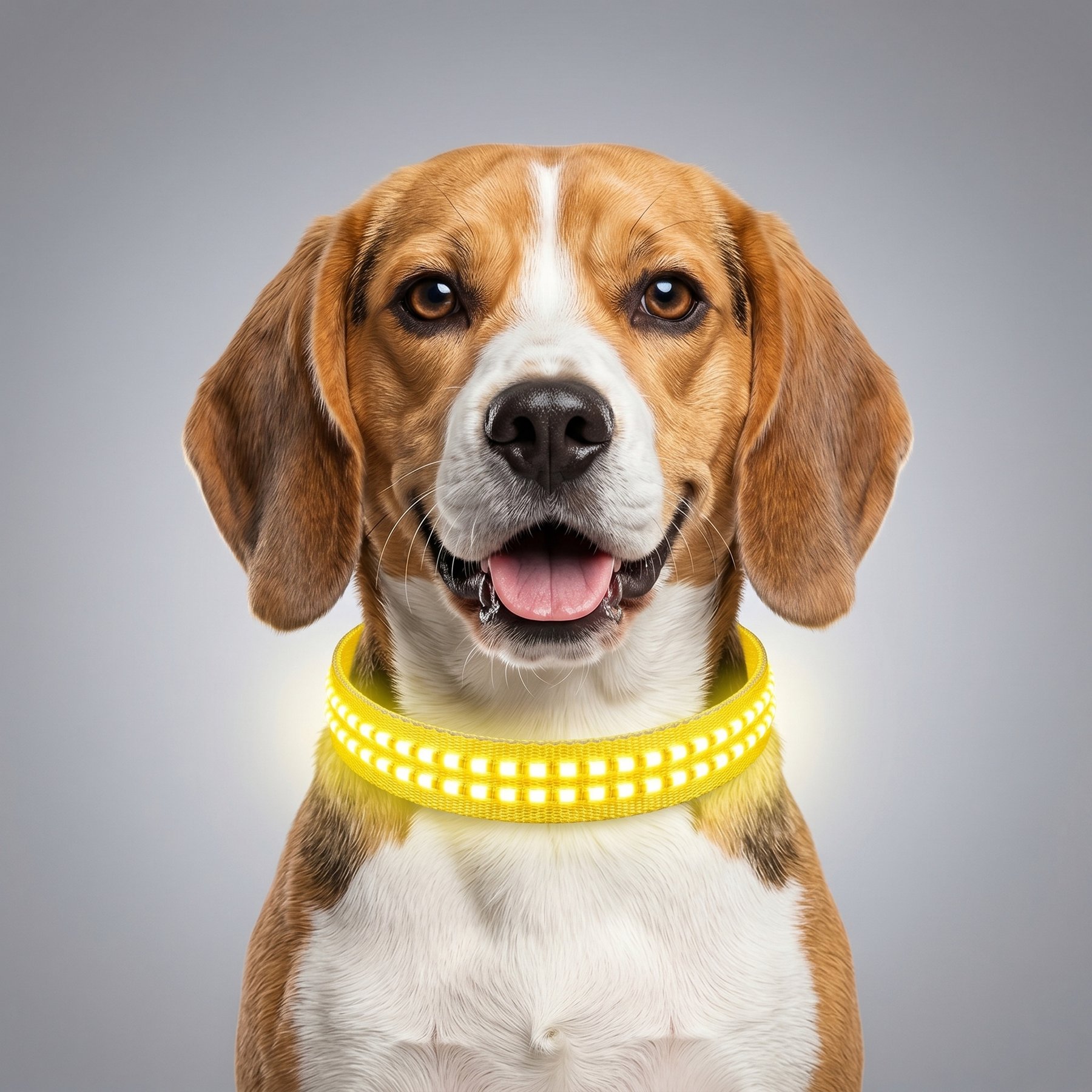 MEGAPAWS Rechargeable Waterproof Double Optical Fiber Glowing LED Dog Collar, Yellow, Large: 20 to 23-in neck, 0.99-in wide