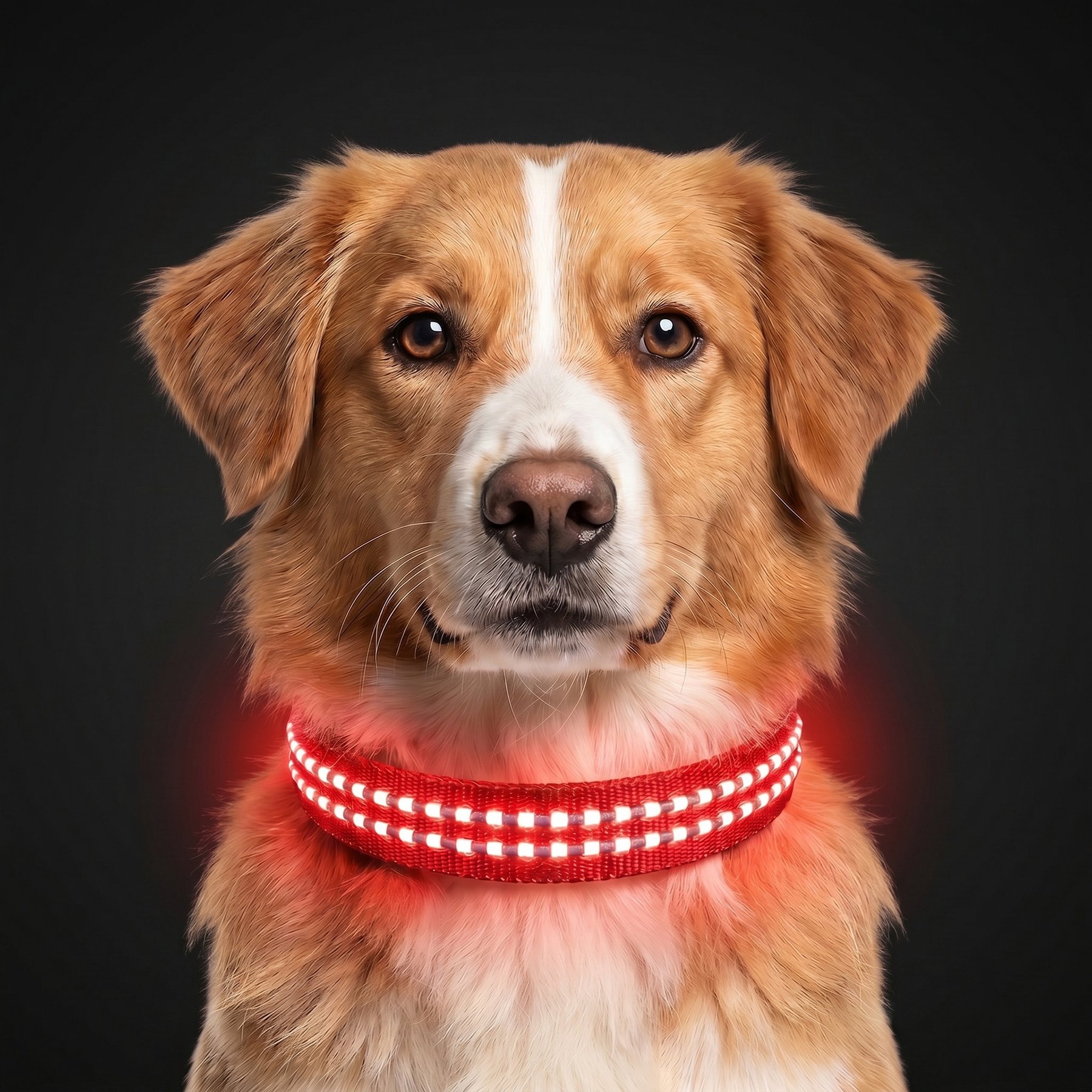 MEGAPAWS Rechargeable Waterproof Double Optical Fiber Glowing LED Dog Collar, Red, Large: 20 to 23-in neck, 0.99-in wide
