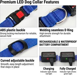 MEGAPAWS Rechargeable Adjustable High-Visibility LED Dog Collar, Pink, Large: 16 to 20-in neck, 0.79-in wide slide 2 of 7