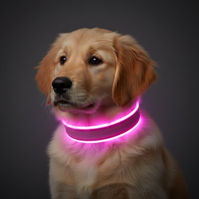 MEGAPAWS MEGAPAWS Rechargeable Adjustable High-Visibility LED Dog Collar, Pink, Large: 16 to 20-in neck, 0.79-in wide