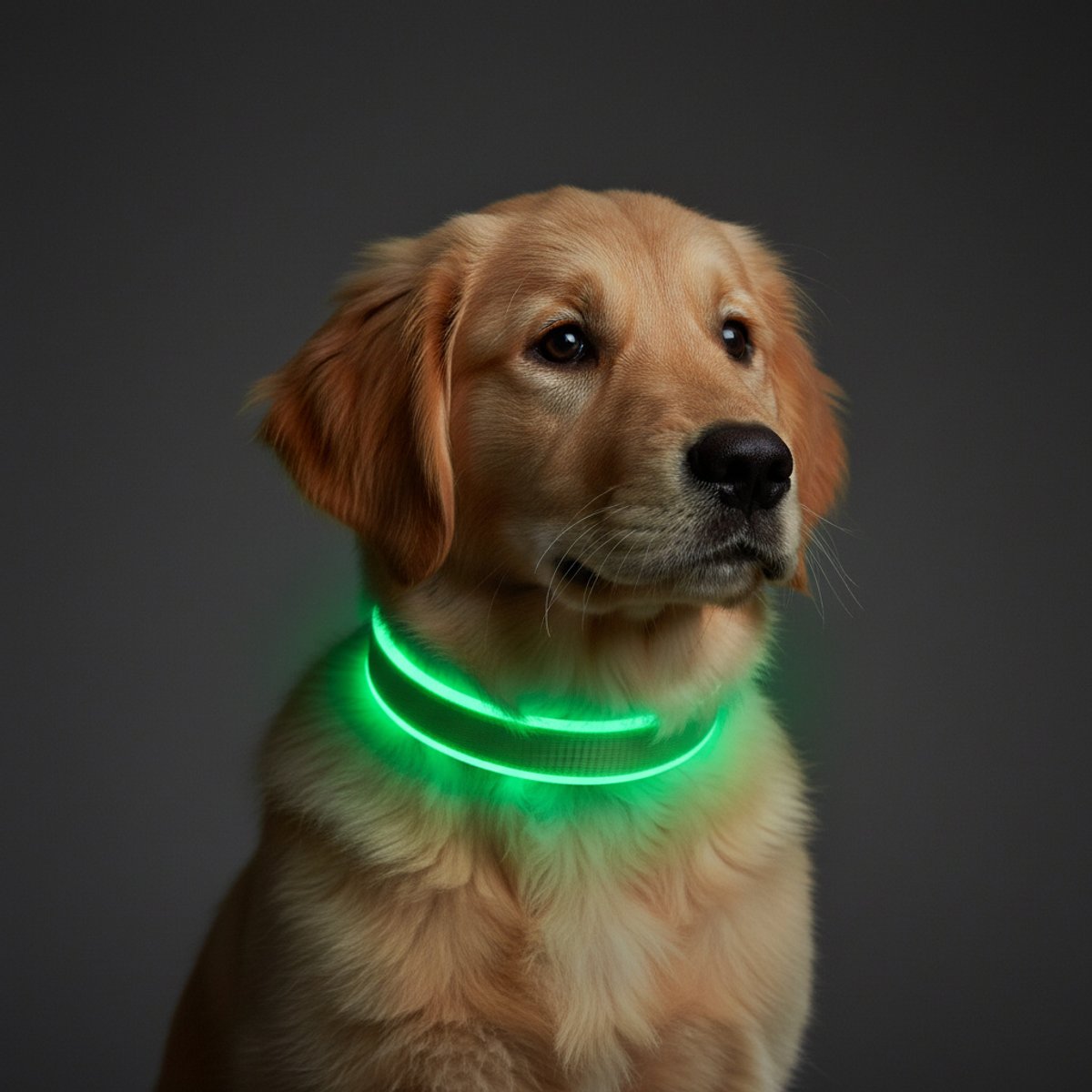 MEGAPAWS Rechargeable Adjustable High-Visibility LED Dog Collar, Green, Medium: 12 to 16-in neck, 0.79-in wide