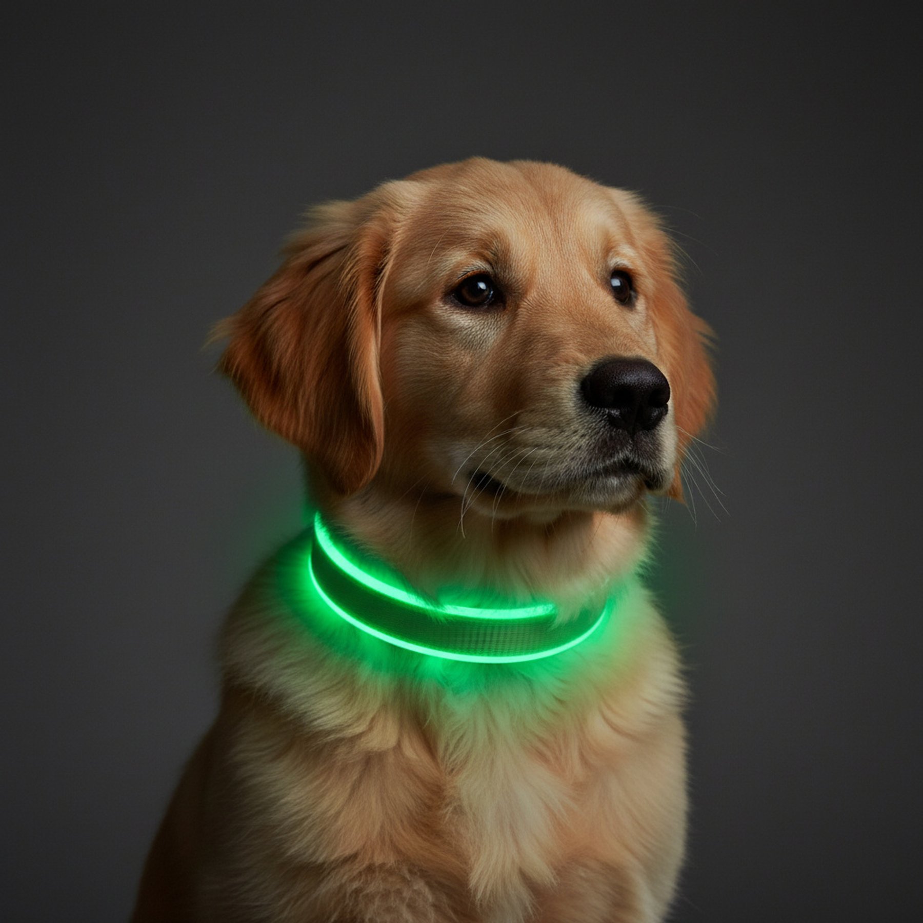 MEGAPAWS Rechargeable Adjustable High-Visibility LED Dog Collar, Green, Large: 16 to 20-in neck, 0.79-in wide