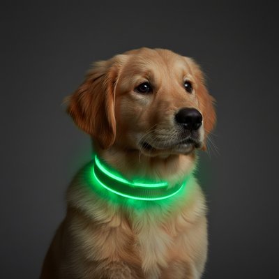 MEGAPAWS MEGAPAWS Rechargeable Adjustable High-Visibility LED Dog Collar, Green, Medium: 12 to 16-in neck, 0.79-in wide