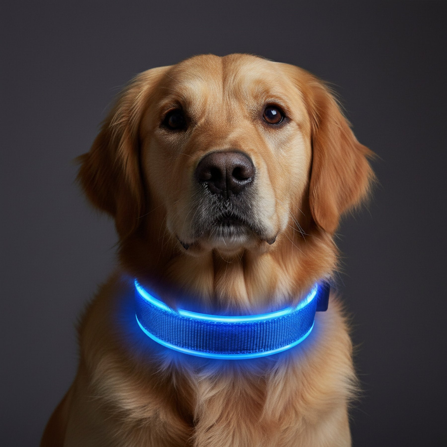 MEGAPAWS Rechargeable Adjustable High-Visibility LED Dog Collar, Blue, Medium: 12 to 16-in neck, 0.79-in wide