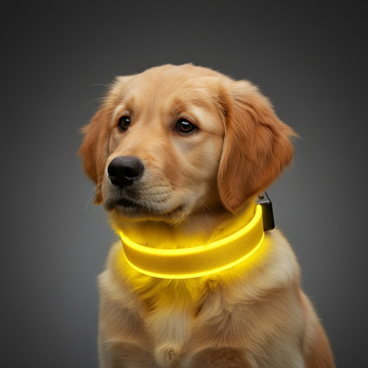 MEGAPAWS Rechargeable Adjustable High-Visibility LED Dog Collar, Yellow, Small: 8 to 12-in neck, 0.79-in wide