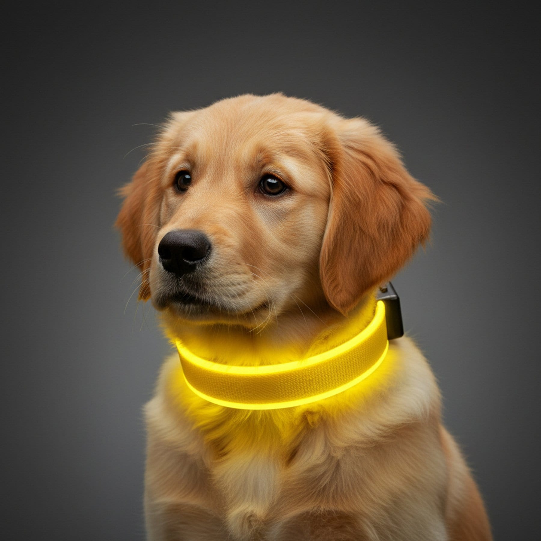 MEGAPAWS Rechargeable Adjustable High-Visibility LED Dog Collar, Yellow, X-Large: 20 to 24-in neck, 0.79-in wide