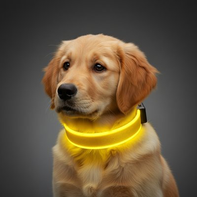 MEGAPAWS MEGAPAWS Rechargeable Adjustable High-Visibility LED Dog Collar, Yellow, Small: 8 to 12-in neck, 0.79-in wide