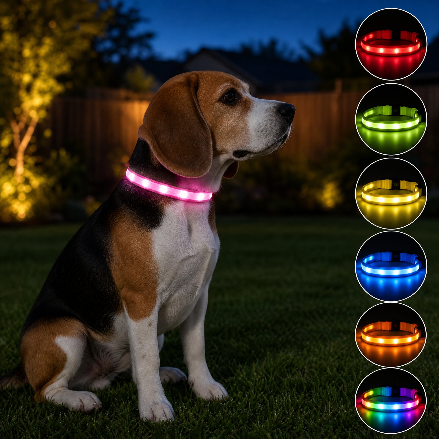 MEGAPAWS 8-Color Flashing Rechargeable Waterproof Adjustable LED Dog Collar, Pink, Medium: 13 to 19-in neck, 0.79-in wide