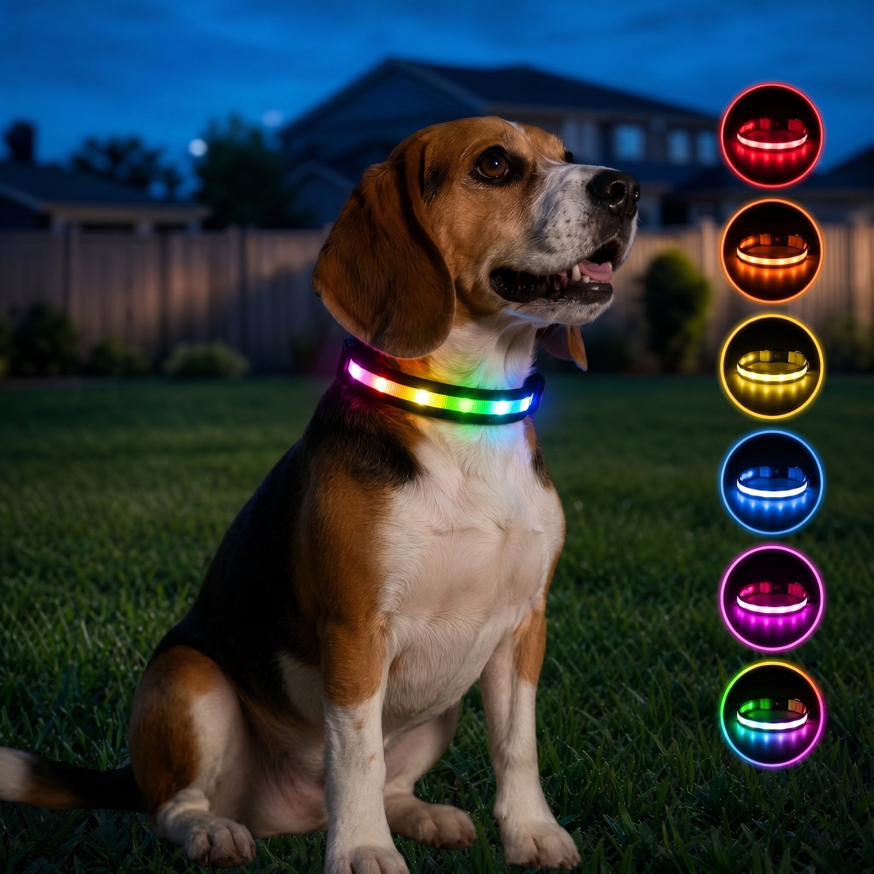 MEGAPAWS 8-Color Flashing Rechargeable Waterproof Adjustable LED Dog Collar, Black, Small: 12 to 16-in neck, 0.79-in wide