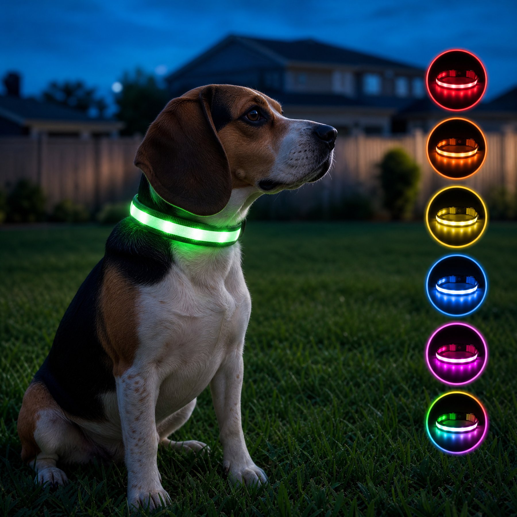 MEGAPAWS 8-Color Flashing Rechargeable Waterproof Adjustable LED Dog Collar, Green, Large: 15 to 21-in neck, 0.79-in wide