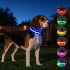 MEGAPAWS 8-Color Flashing Rechargeable Waterproof Adjustable LED Dog Collar, Blue, Medium: 13 to 19-in neck, 0.79-in wide