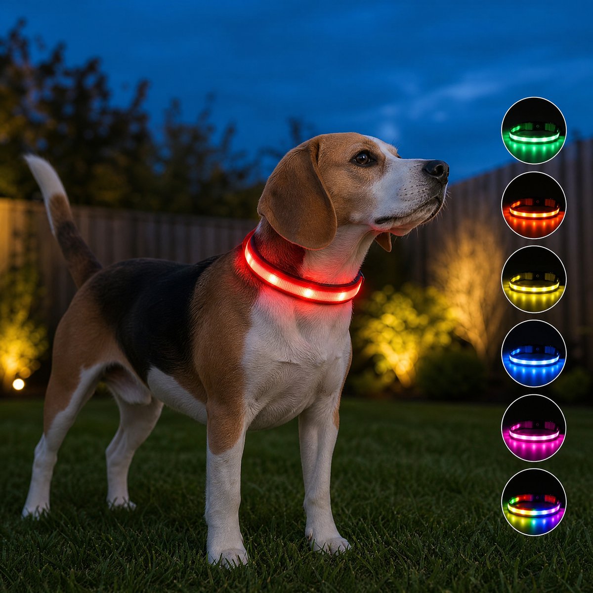MEGAPAWS 8-Color Flashing Rechargeable Waterproof Adjustable LED Dog Collar, Red, Large: 15 to 21-in neck, 0.79-in wide