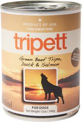 PetKind Tripett Green Beef Tripe, Duck & Salmon Grain-Free Canned Dog Food, 12.8-oz, case of 12