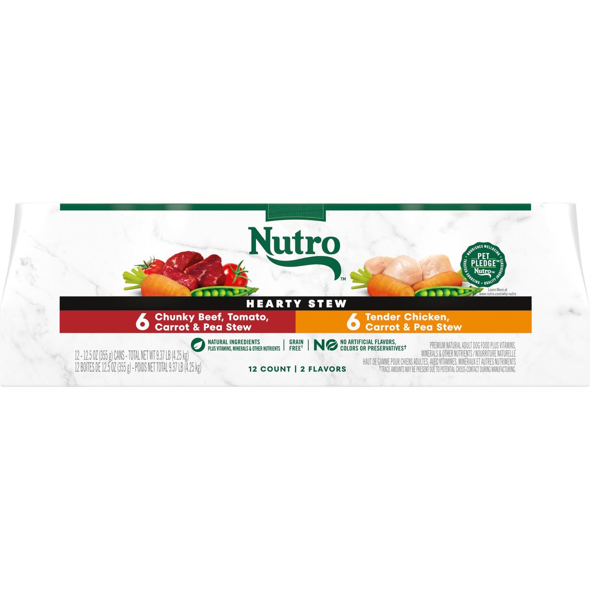 Nutro Hearty Stew Variety Pack Chunky Beef, Tomato, Carrot & Pea Stew & Tender Chicken, Carrot & Pea Stew Wet Dog Food, 12.5-oz can, bundle of 24