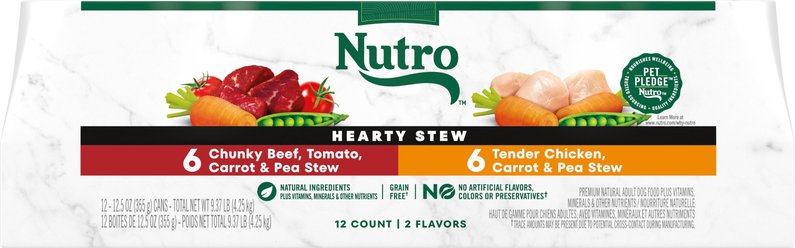 Nutro Hearty Stew Variety Pack Chunky Beef, Tomato, Carrot & Pea Stew & Tender Chicken Adult Wet Dog ...