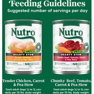 Nutro Hearty Stew Variety Pack Chunky Beef, Tomato, Carrot & Pea Stew & Tender Chicken Adult Wet Dog Food, 12.5-oz can, case of 12