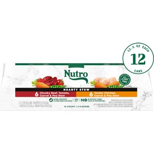 Nutro Hearty Stew Variety Pack Chunky Beef, Tomato, Carrot & Pea Stew & Tender Chicken Adult Wet Dog Food, 12.5-oz can, case of 12