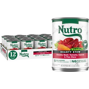 Nutro Hearty Stew Adult Chunky Beef, Tomato, Carrot & Pea Canned Wet Dog Food, 12.5-oz, case of 12