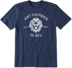 LIFE IS GOOD Men's Ain't Too Proud To Beg Short Sleeve Shirt, Darkest Blue, Large