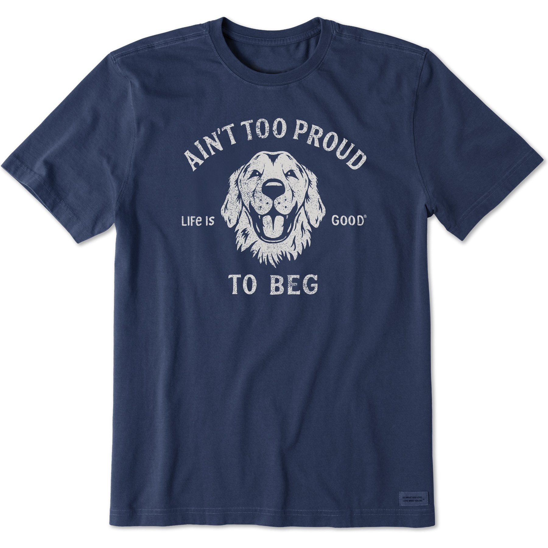 LIFE IS GOOD Men's Ain't Too Proud To Beg Short Sleeve Shirt, Darkest Blue, XXX-Large