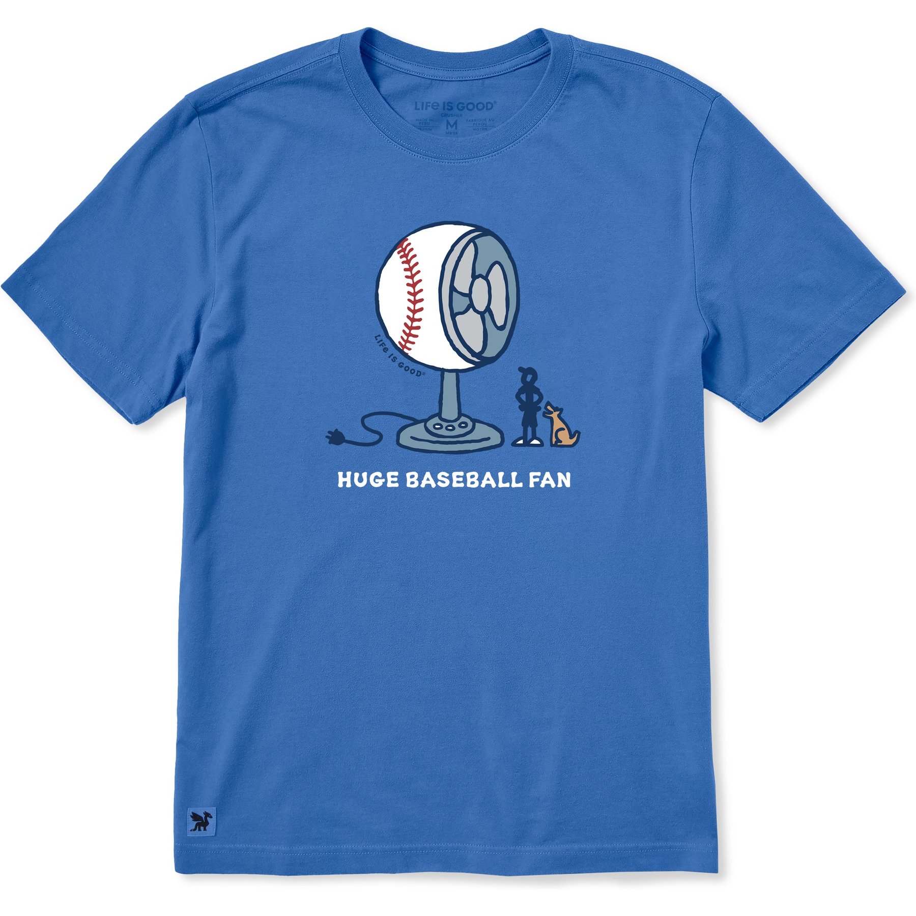 LIFE IS GOOD Men's Huge Baseball Fan Short Sleeve Crusher Shirt, Athletic Blue, Medium