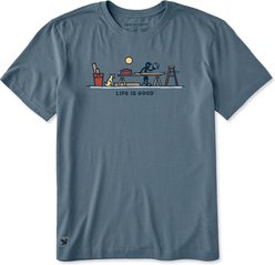 LIFE IS GOOD Men's Rocket & Jake Woodwork Vista Short Shirt, Slate Blue, X-Large