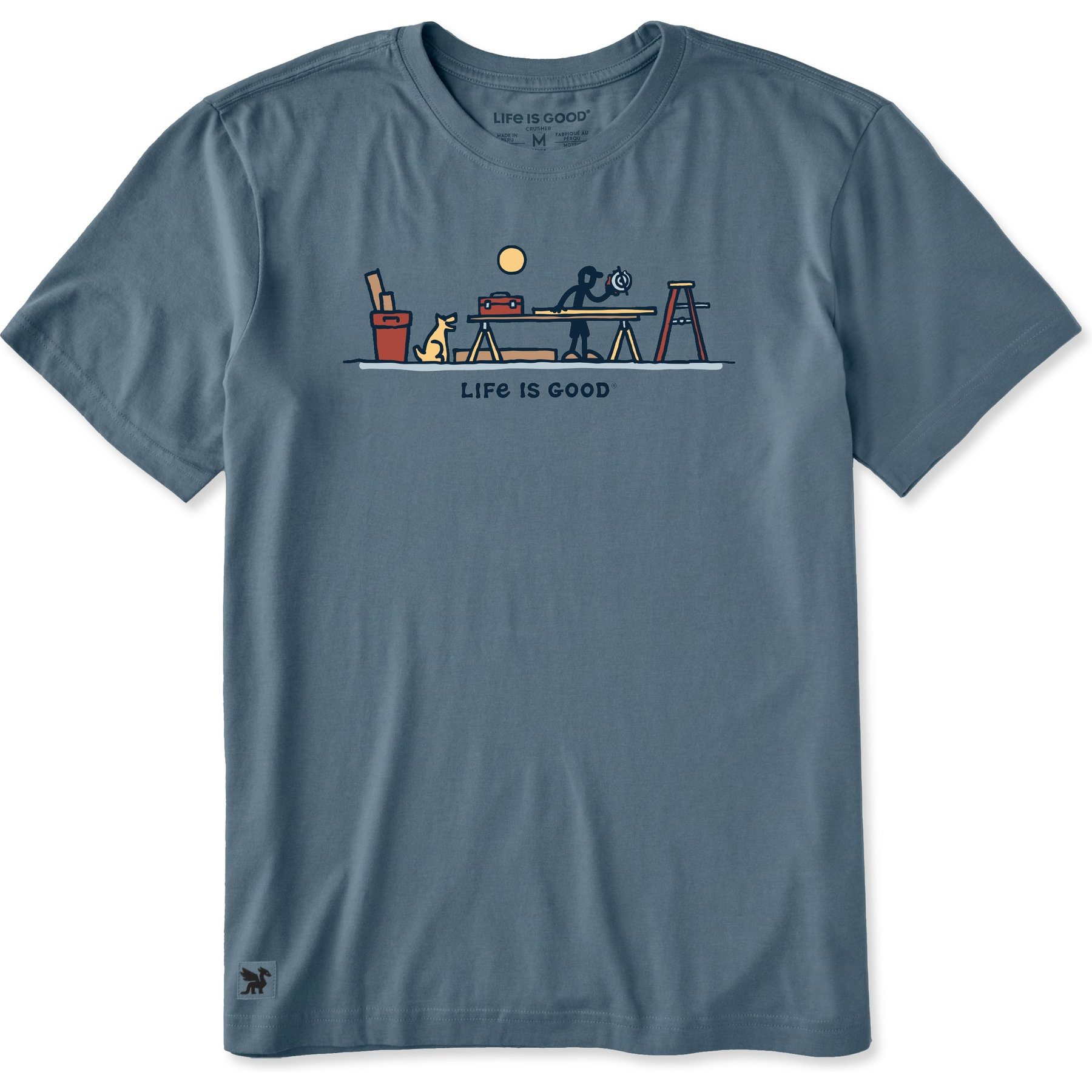 LIFE IS GOOD Men's Rocket & Jake Woodwork Vista Short Shirt, Slate Blue, Small