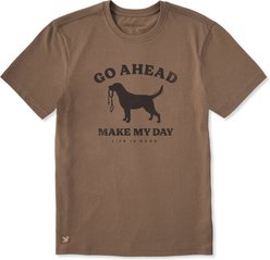 LIFE IS GOOD Men's Go Ahead Make My Day Dog Short Sleeve Shirt, Mushroom Brown, Medium