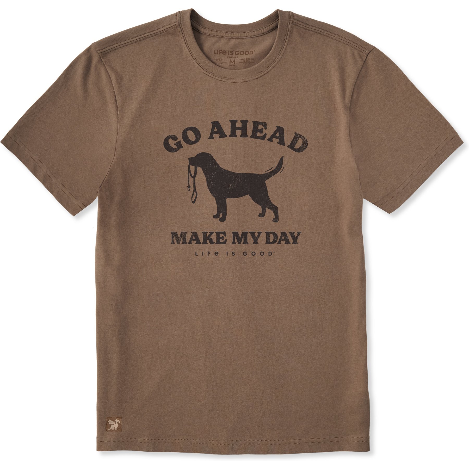 LIFE IS GOOD Men's Go Ahead Make My Day Dog Short Sleeve Shirt, Mushroom Brown, X-Large