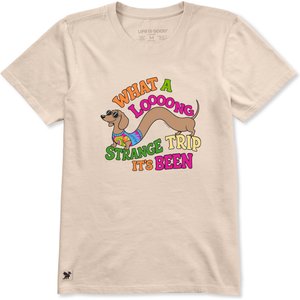 LIFE IS GOOD Women's What A Long Strange Trip Dachshund Shirt, Birch White, X-Small