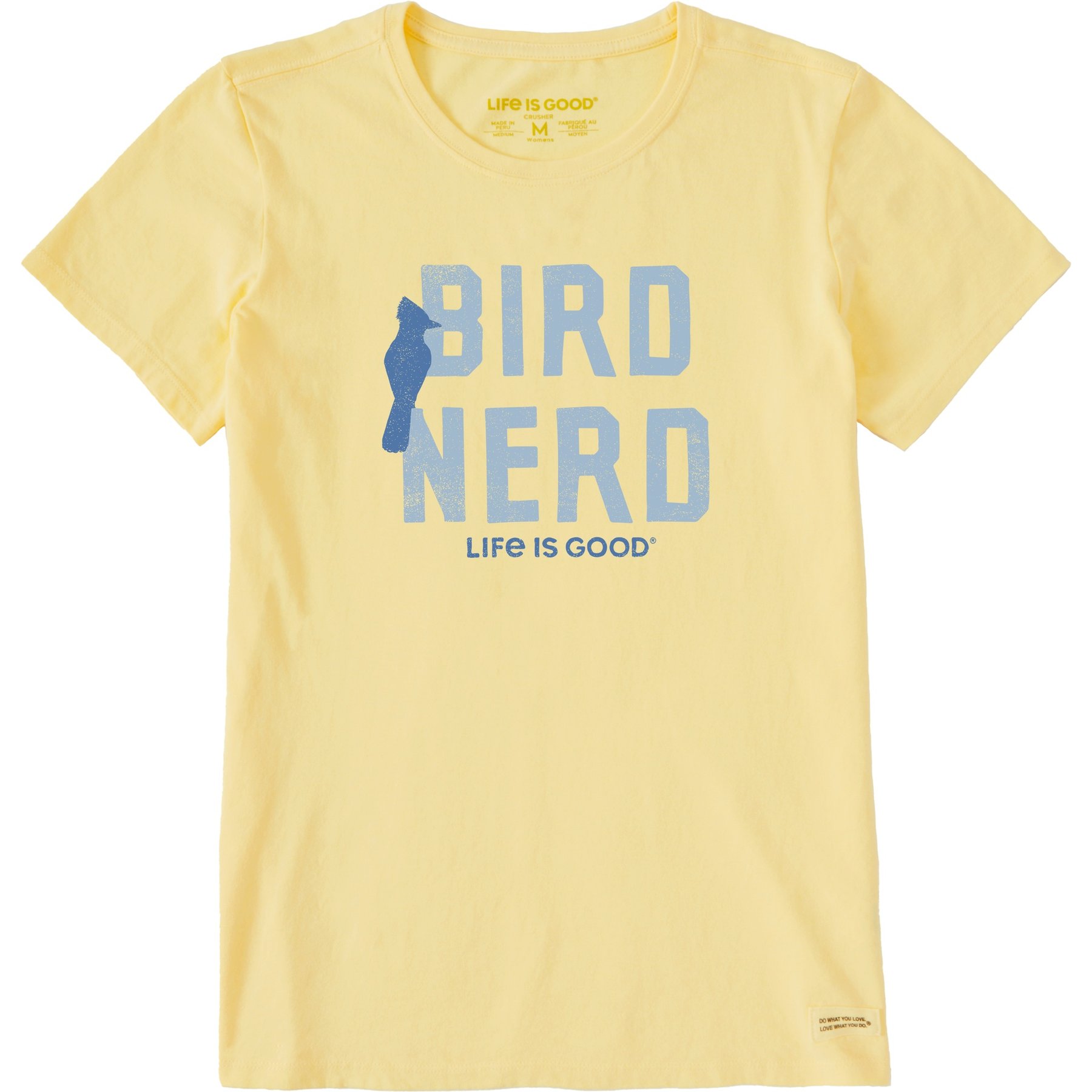 LIFE IS GOOD Women's Bird Nerd Short Sleeve Crusher Tee Shirt, Sandy Yellow, XX-Large