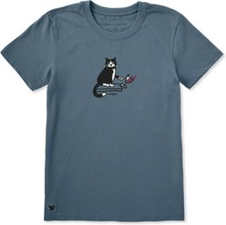 LIFE IS GOOD Women's Oops Cat Short Sleeve Crusher Tee Shirt, Slate Blue, XXX-Large