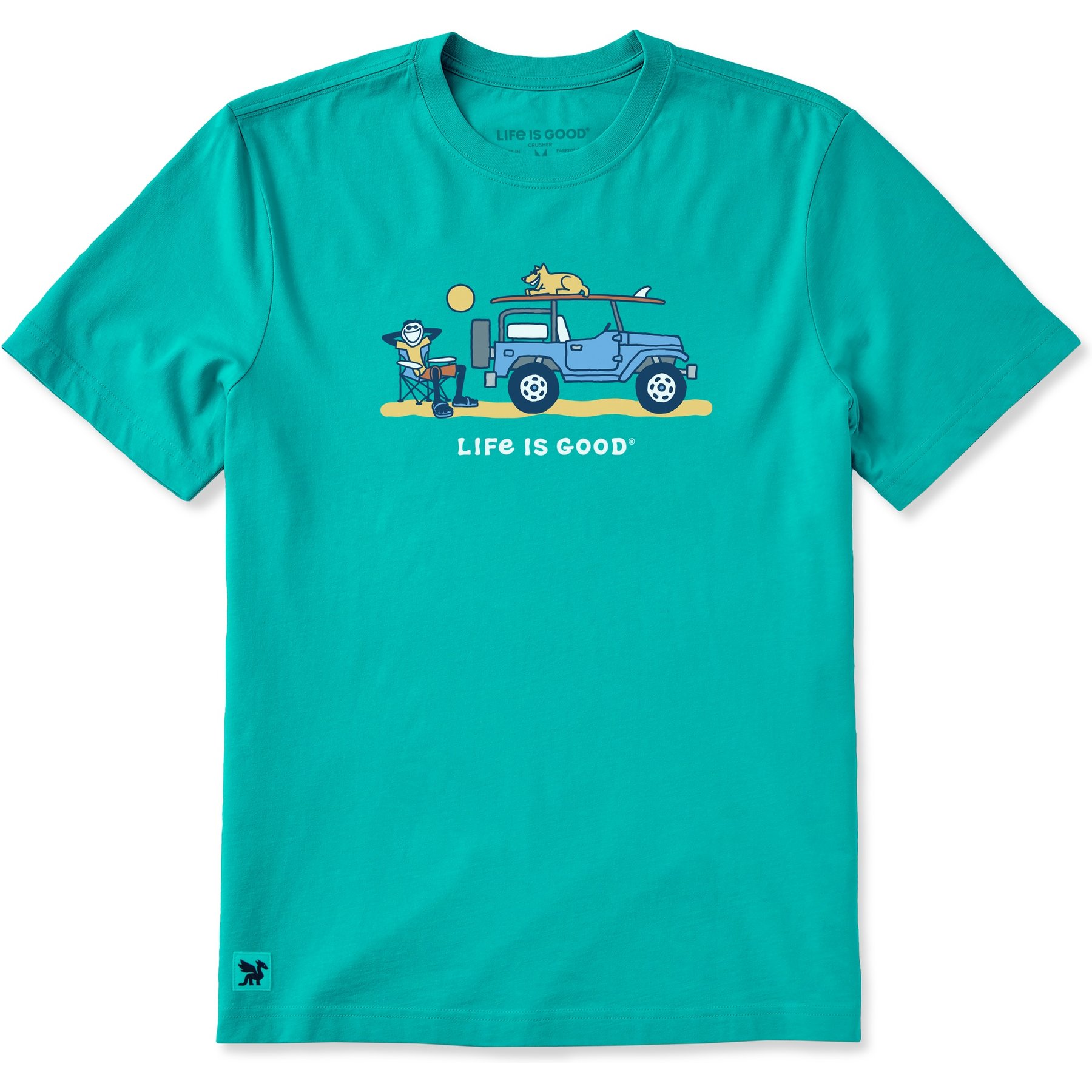 LIFE IS GOOD Men's Jake Rocket Surfboard Chillin Short Shirt, Turquoise Green, Large