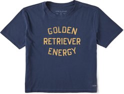 LIFE IS GOOD Women's Golden Retriever Energy Short Sleeve Shirt, Darkest Blue, XX-Large