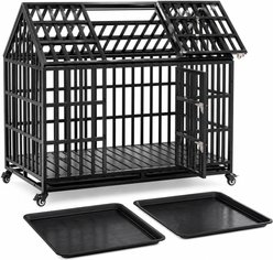 Yafylly Heavy Duty Strong Metal Dog Crate with 4 Lockable Wheels, Black, Large: 55-in
