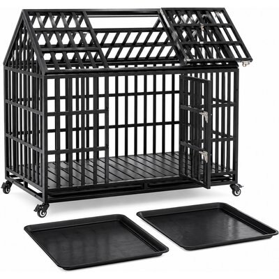 Yafylly Yafylly Heavy Duty Strong Metal Dog Crate with 4 Lockable Wheels, Black, Large: 55-in