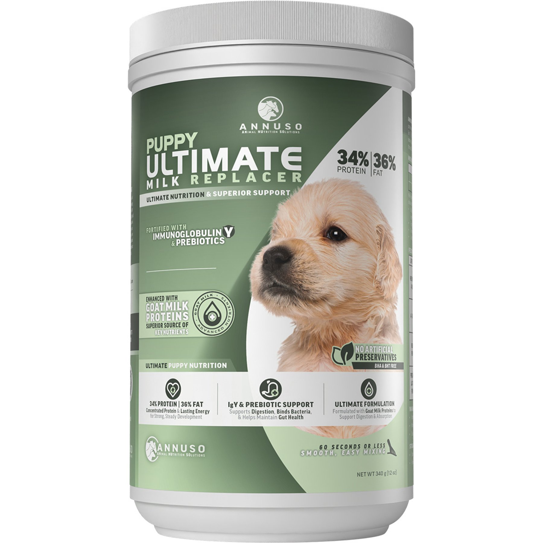 ANNUSO Ultimate Milk Replacer 34:36 Flavored Powder Supplement for Puppy Dog, 12-oz can