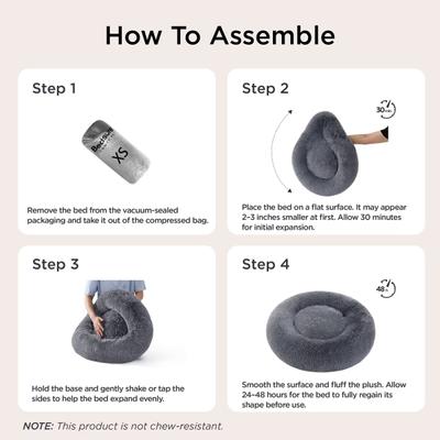 Show full view: Bedsure Calming Fluffy Plush Faux Fur Anti-Slip Donut Machine-Washable Bolster Dog & Cat Bed, Black, X-Small slide 5 of 7