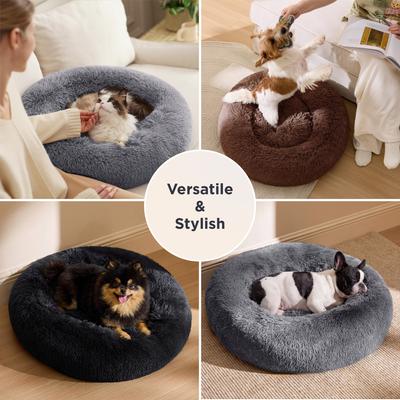 Show full view: Bedsure Calming Fluffy Plush Faux Fur Anti-Slip Donut Machine-Washable Bolster Dog & Cat Bed, Black, X-Small slide 4 of 7