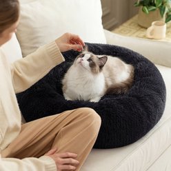 Bedsure Calming Fluffy Plush Faux Fur Anti-Slip Donut Machine-Washable Bolster Dog & Cat Bed, Black, X-Small slide 2 of 7