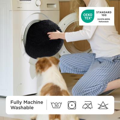 Show full view: Bedsure Calming Fluffy Plush Faux Fur Anti-Slip Donut Machine-Washable Bolster Dog & Cat Bed, Black, X-Small slide 3 of 7