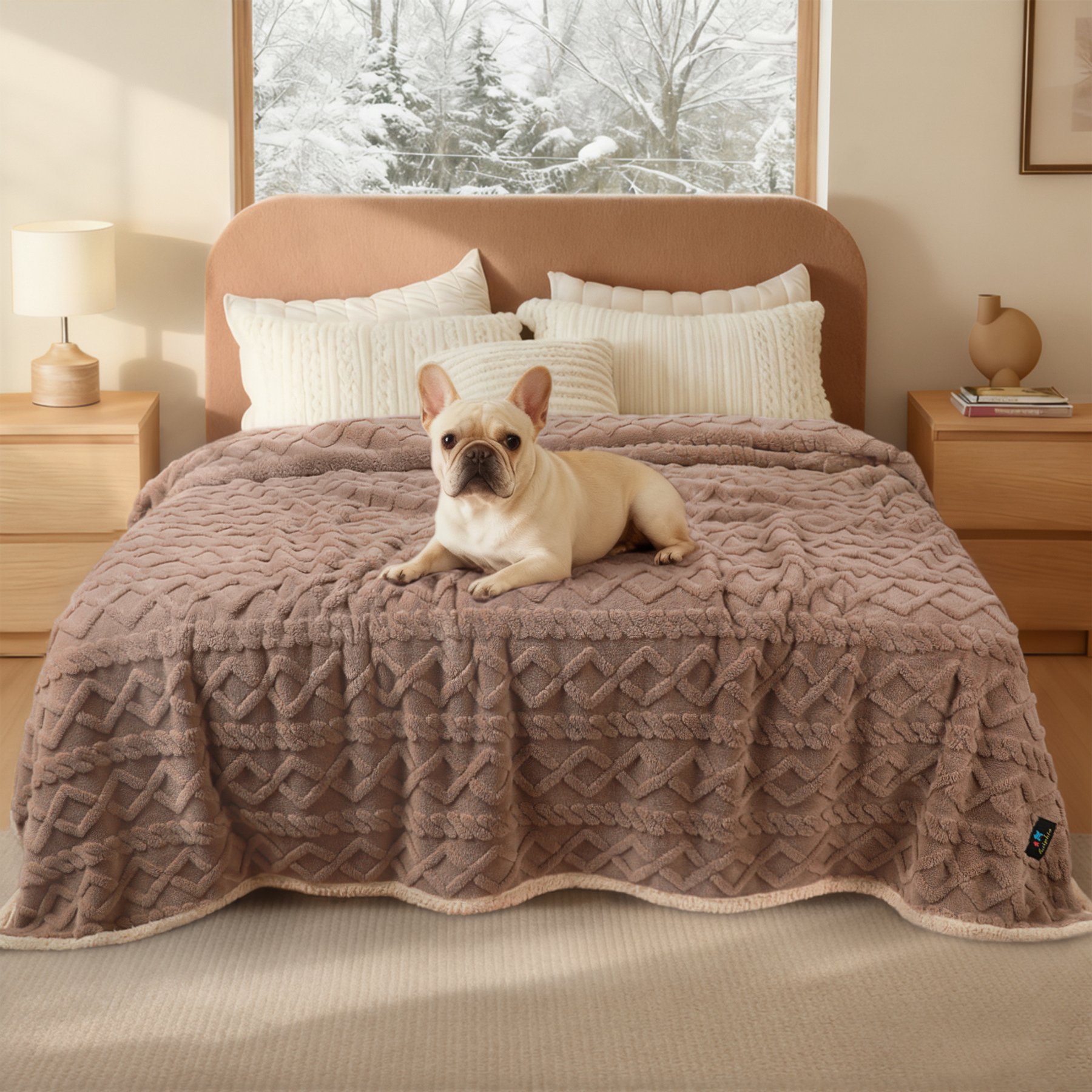 Luciphia Waterproof Soft Washable with Reversible Sherpa Fleece Furniture Protector Dog & Cat Blanket, Khaki, Queen: 90 x 82-in