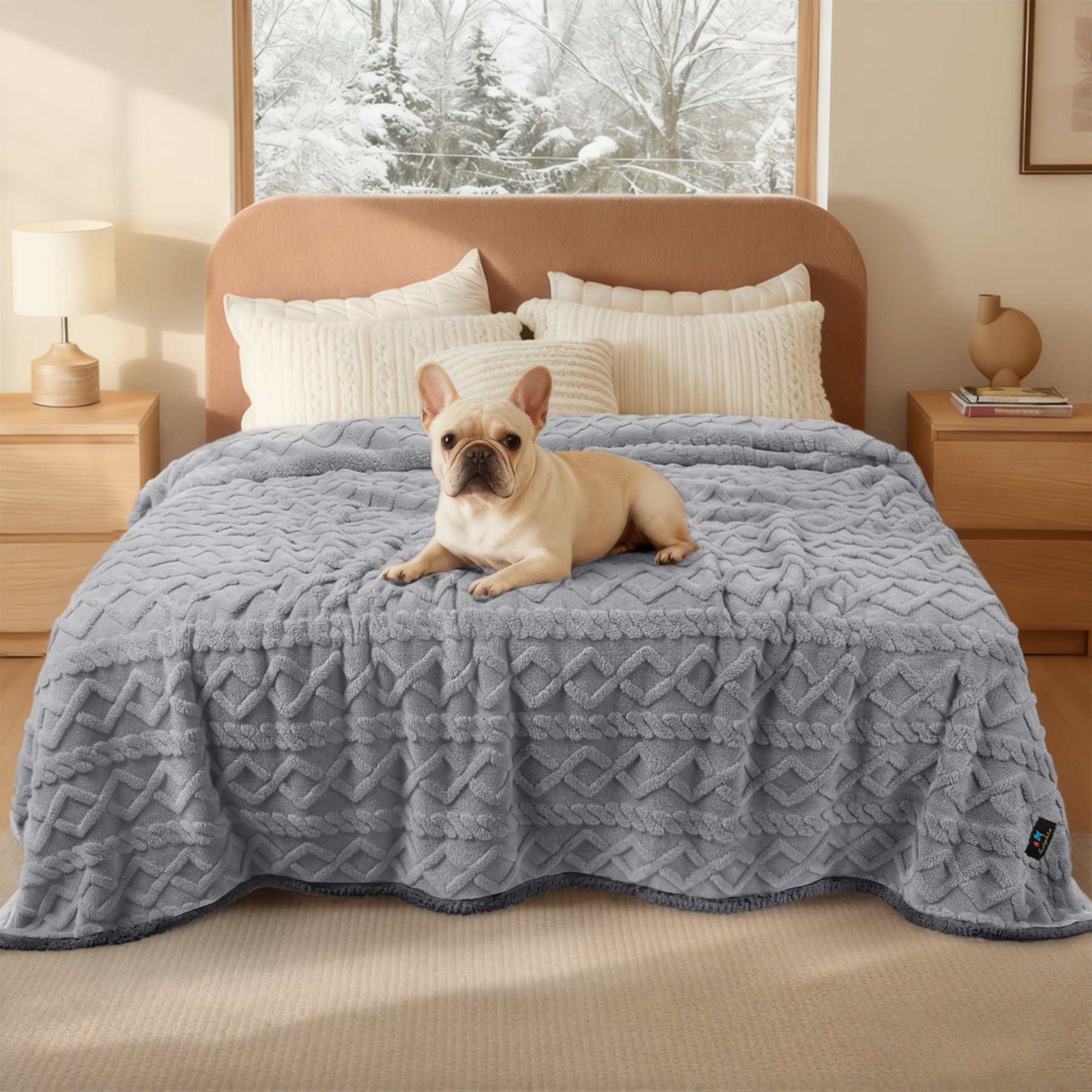 Luciphia Waterproof Soft Washable with Reversible Sherpa Fleece Furniture Protector Dog & Cat Blanket, Light Gray, Queen: 90 x 82-in