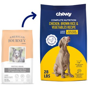 Chewy Made Complete Nutrition Large Breed Puppy Chicken, Brown Rice & Vegetables Recipe Dry Dog Food (FORMERLY AMERICAN JOURNEY), 28-lb bag