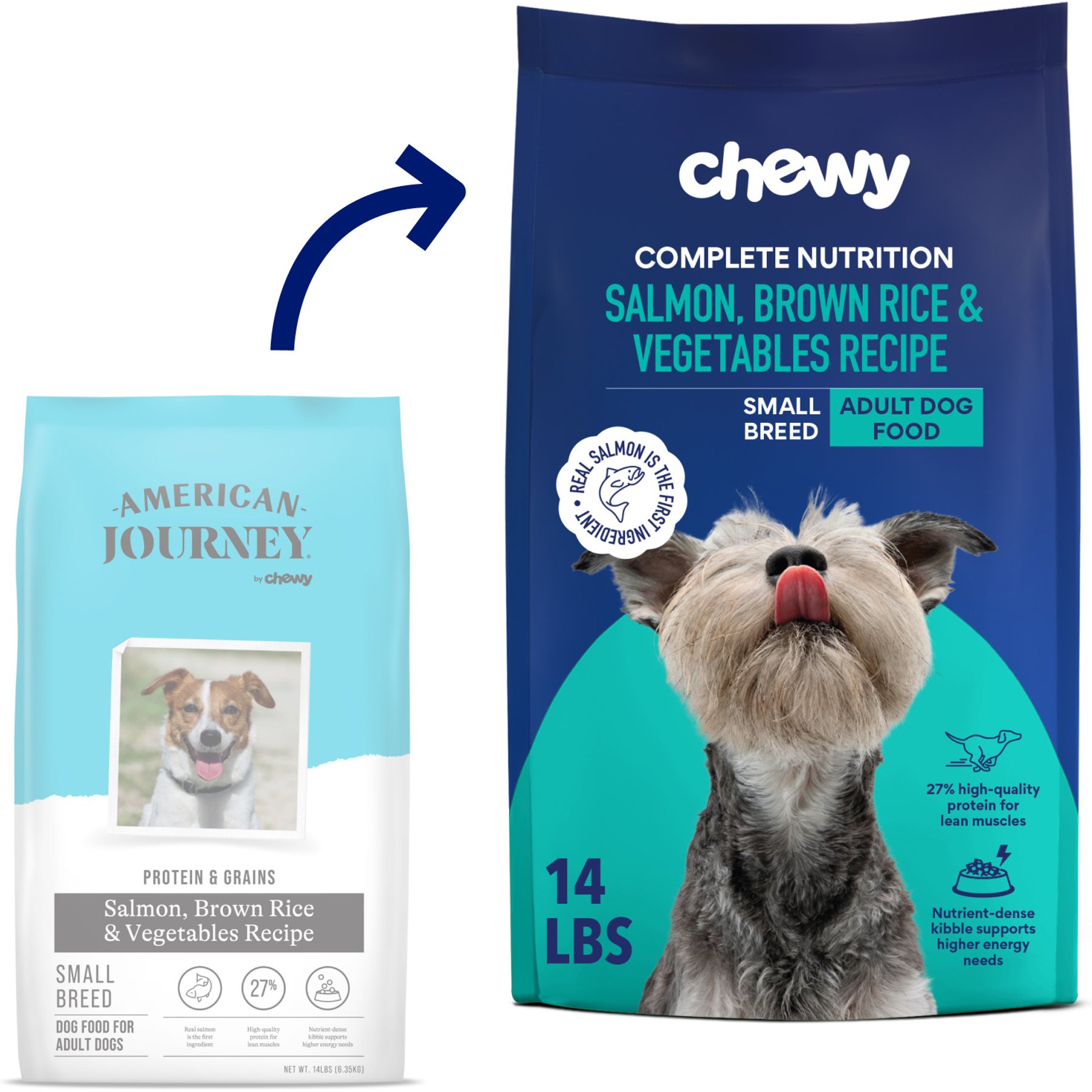 Chewy Made Complete Nutrition Small Breed Salmon, Brown Rice & Vegetables Recipe Adult Dry Dog Food (FORMERLY AMERICAN JOURNEY), 14-lb bag