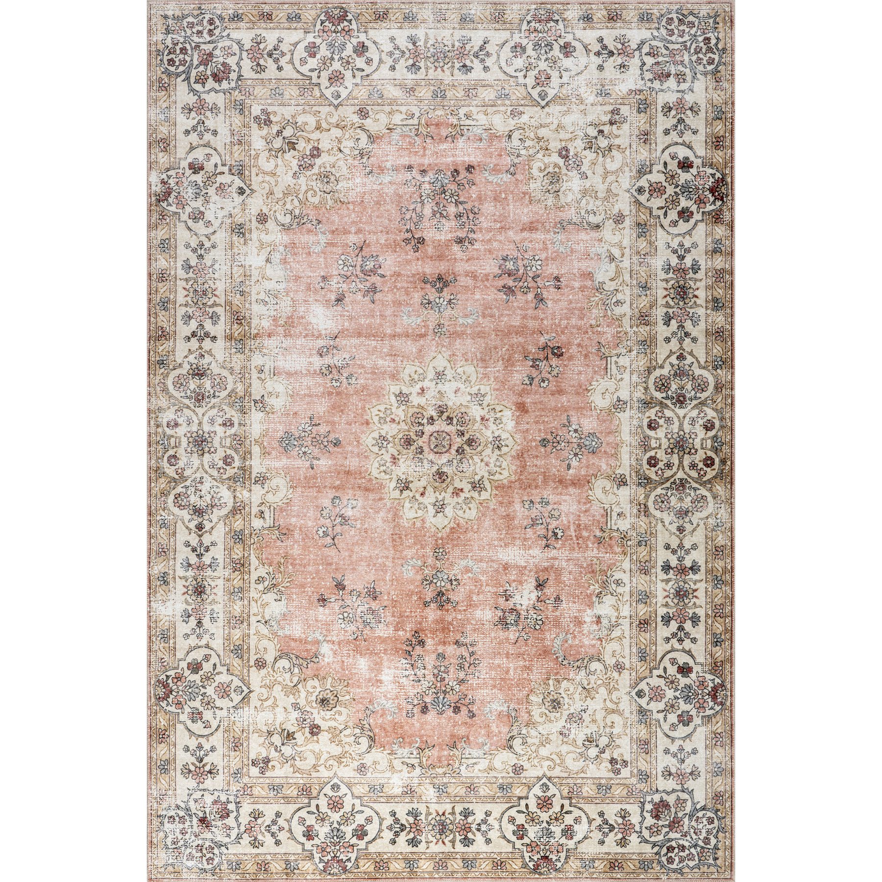 Nuloom Teja Persian Medallion Machine Washable Area Rug, Peach, 4 x 6-ft