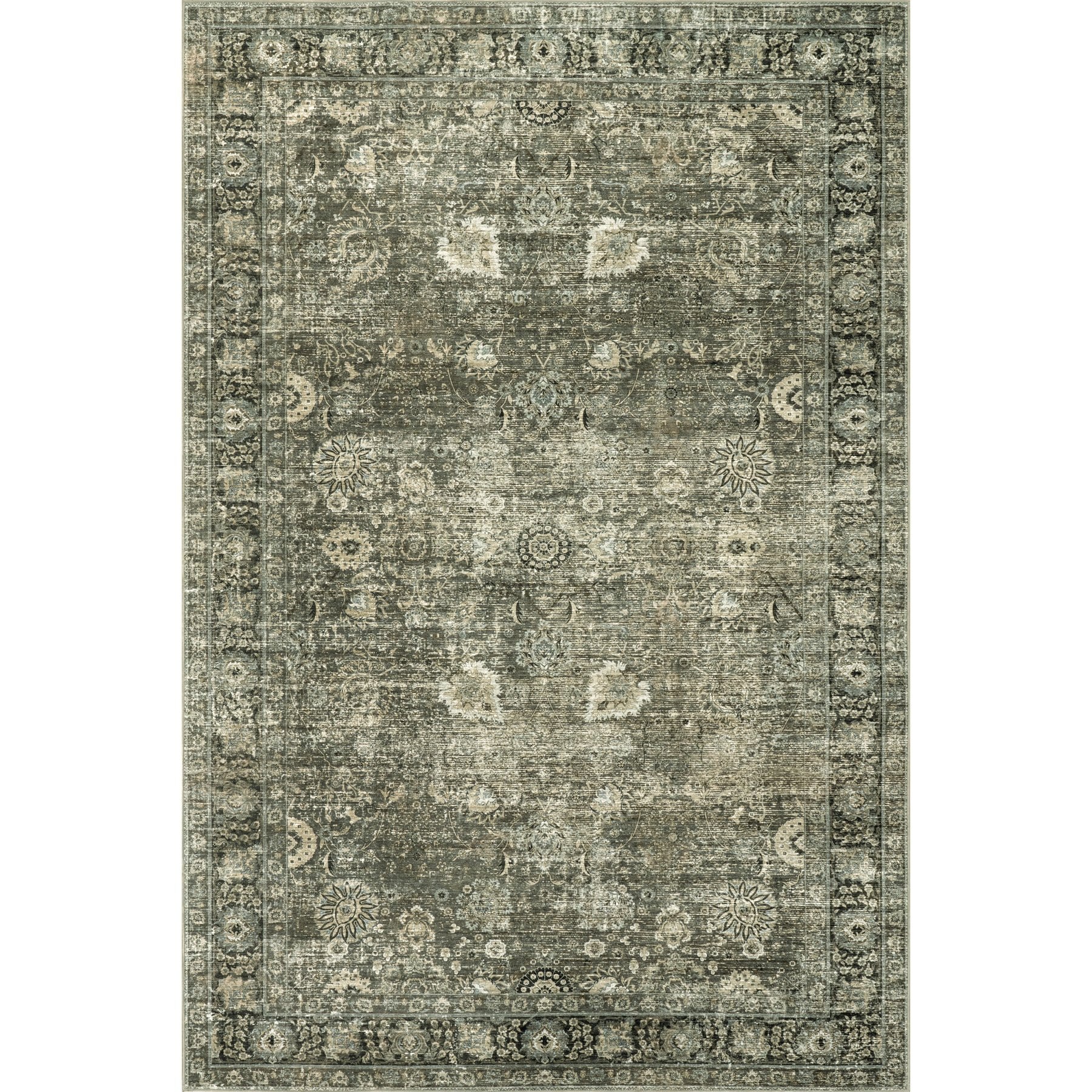 Nuloom Bayberry Spill Proof Vintage Machine Washable Area Rug, Green Grey, 2.5 x 6-ft