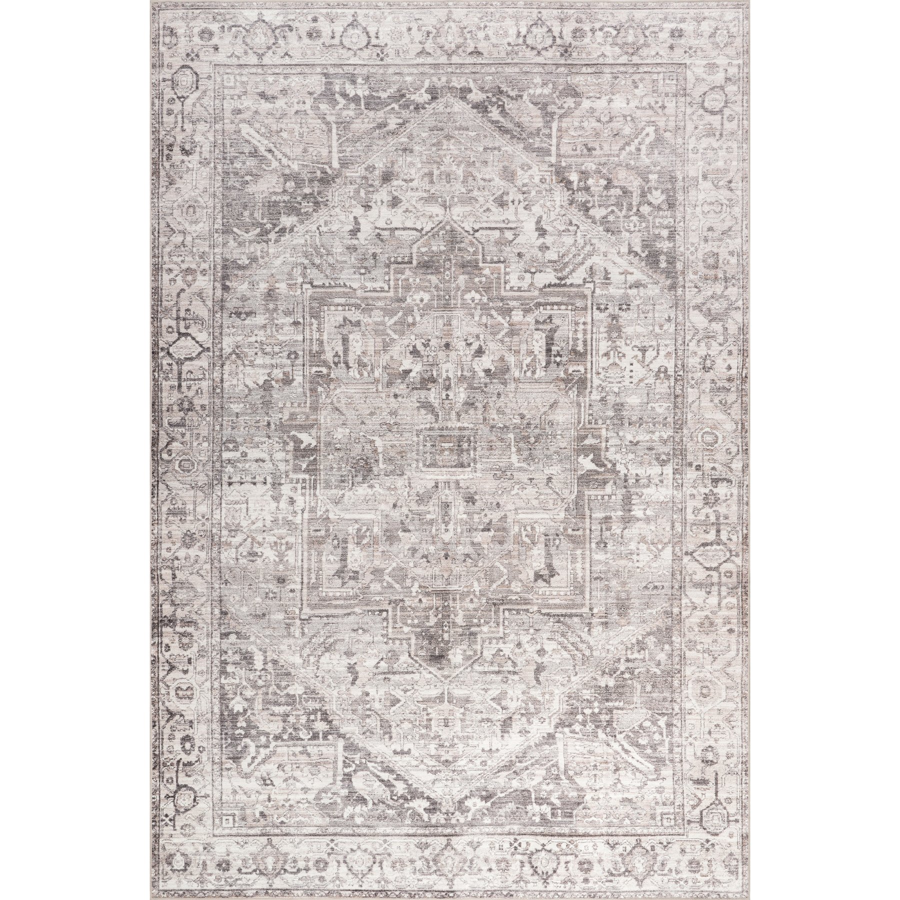 Nuloom Vita Vintage Medallion Machine Washable Area Rug, Grey, 2 x 3-ft